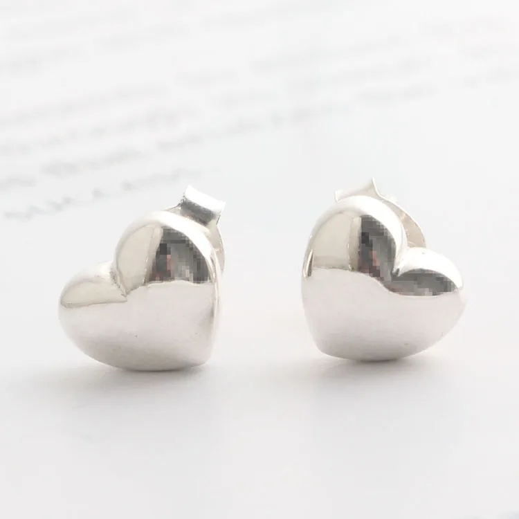 

925 Sterling Silver pan Earring Women Simple Hearts Shape Silver Stud Earrings For Women Wedding Gift Fashion Jewelry