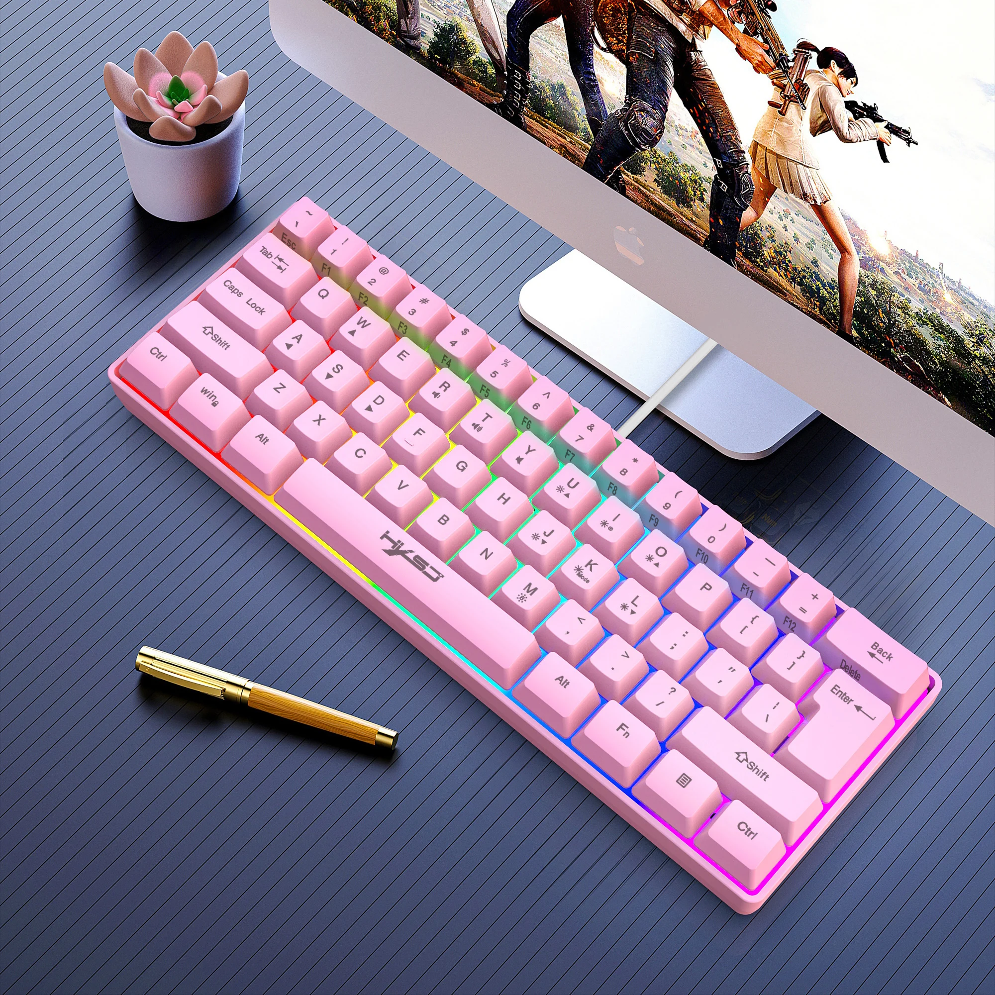 hxsj 60 wired 61 keys gaming keyboard rgb backlit ultra compact mini keyboard us business for pc mac ps4 gamer free global shipping