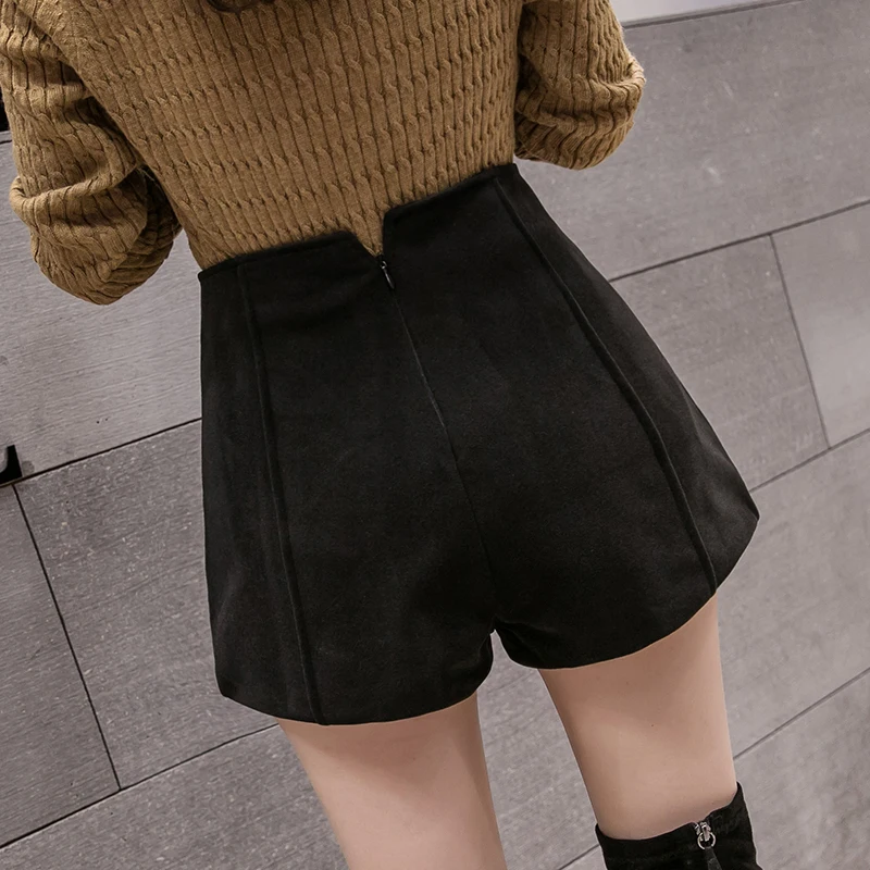 HELIAR черные простые тяжелые шерстяные шорты верхняя одежда с высокой талией