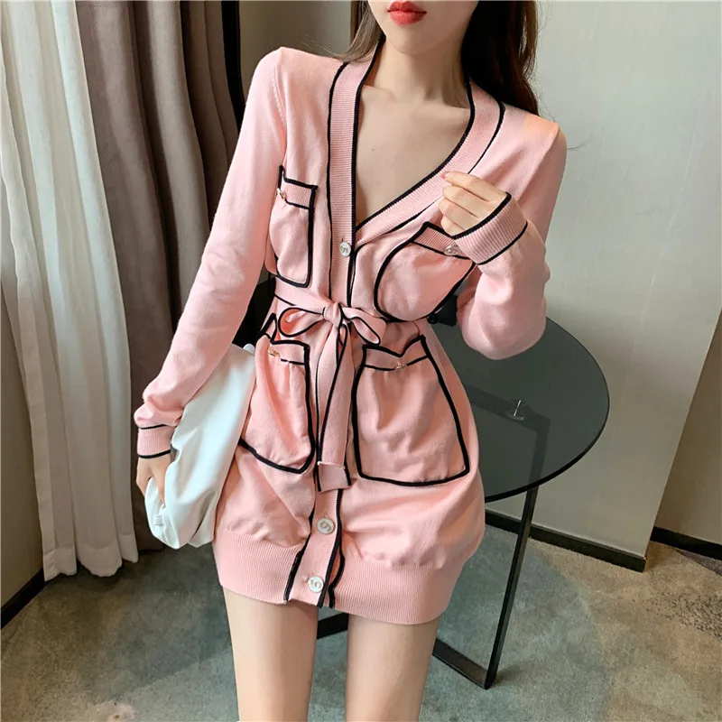 

Temperament sling mesh sleeve velvet dress pure desire to pack hip short skirt + knitted shawl belt jacket two-piece suit