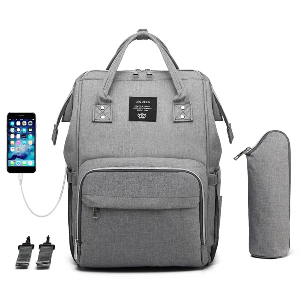 USB Gray Lequeen USB пеленка сумка рюкзак детские сумки уход за ребенком сумка USB пеленки Органайзер водонепроницаемый мумия сумка рюкзак для мамы - Цвет: USB Gray