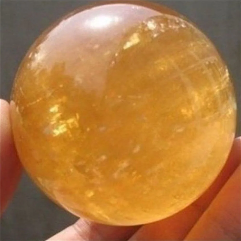 

40MM Yellow Natural Citrine Calcite Quartz Crystal Sphere Ball Healing Gemstone Decor