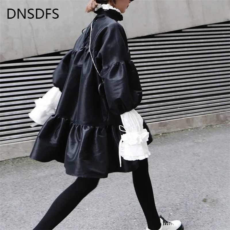 Женское винтажное платье в стиле ретро черное свободное ТРАПЕЦИЕВИДНОЕ короткое