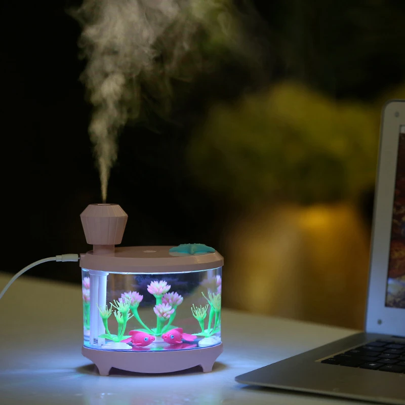 

460ML USB Creative Aquarium Lamp Humidifier Air Cleaner Mini Colorful Lights Simulation Of Aquatic Plants Humidificador
