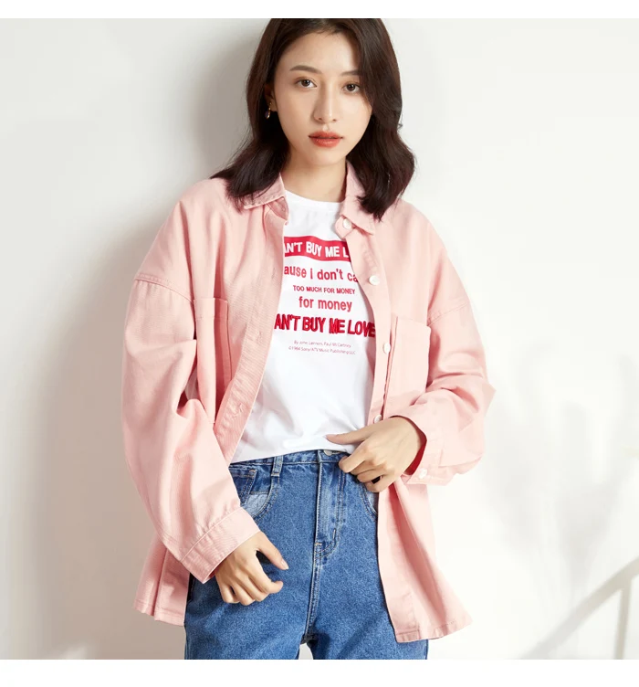 Женская розовая джинсовая рубашка LEIJIJEANS, модная длинная свободная рубашка из денима, модель 9140 большого размера на осень