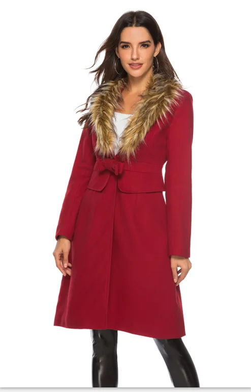 

Пальто размера плюс с шерстяным воротником и карманами в Корейском стиле, модное женское элегантное пальто, женское однотонное пальто на ос...