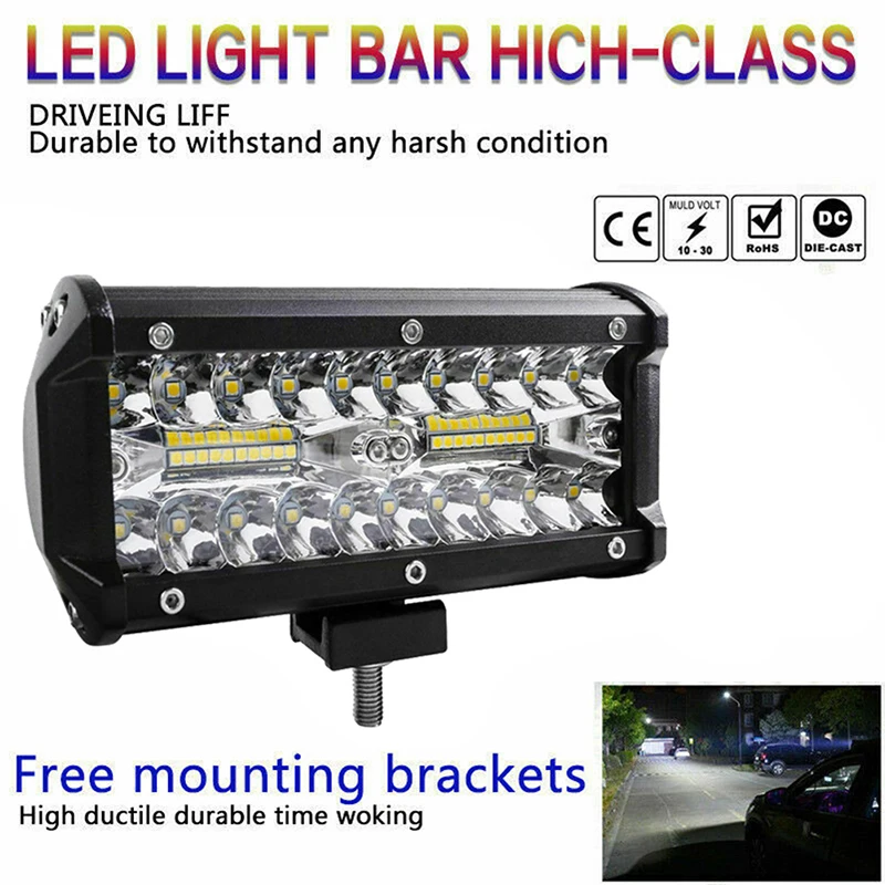 

7'' 120W LED Work Light Bar Flood Spot Beam Offroad 4WD SUV Driving Fog Lamp