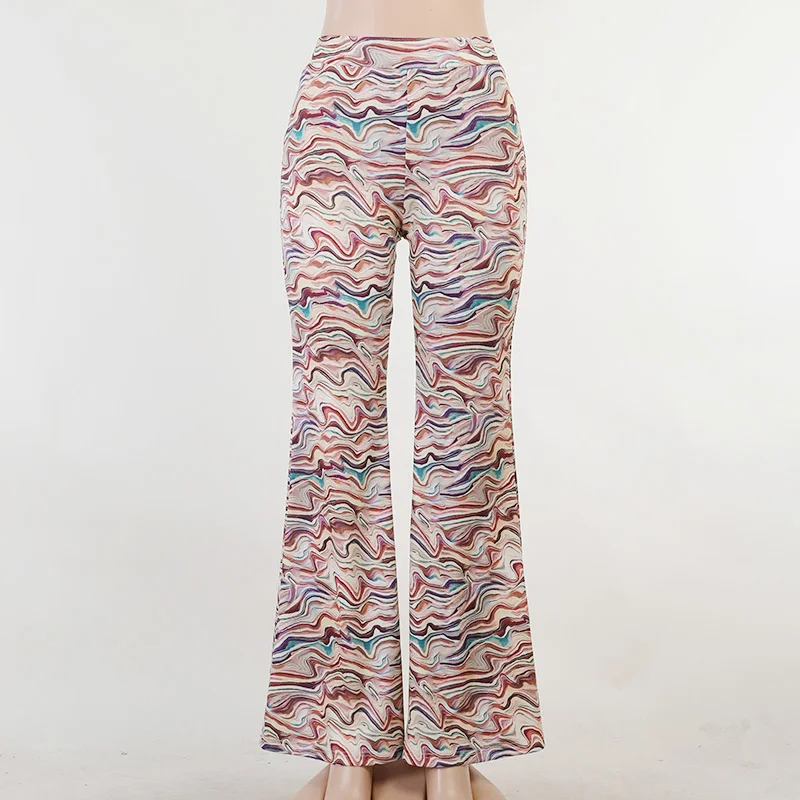 

Girlchic Pants Harajuku Slim Striped High Waist Bottoms Elastic Fashion Casual Printed Flare Pant Patchwork Streetwear Women