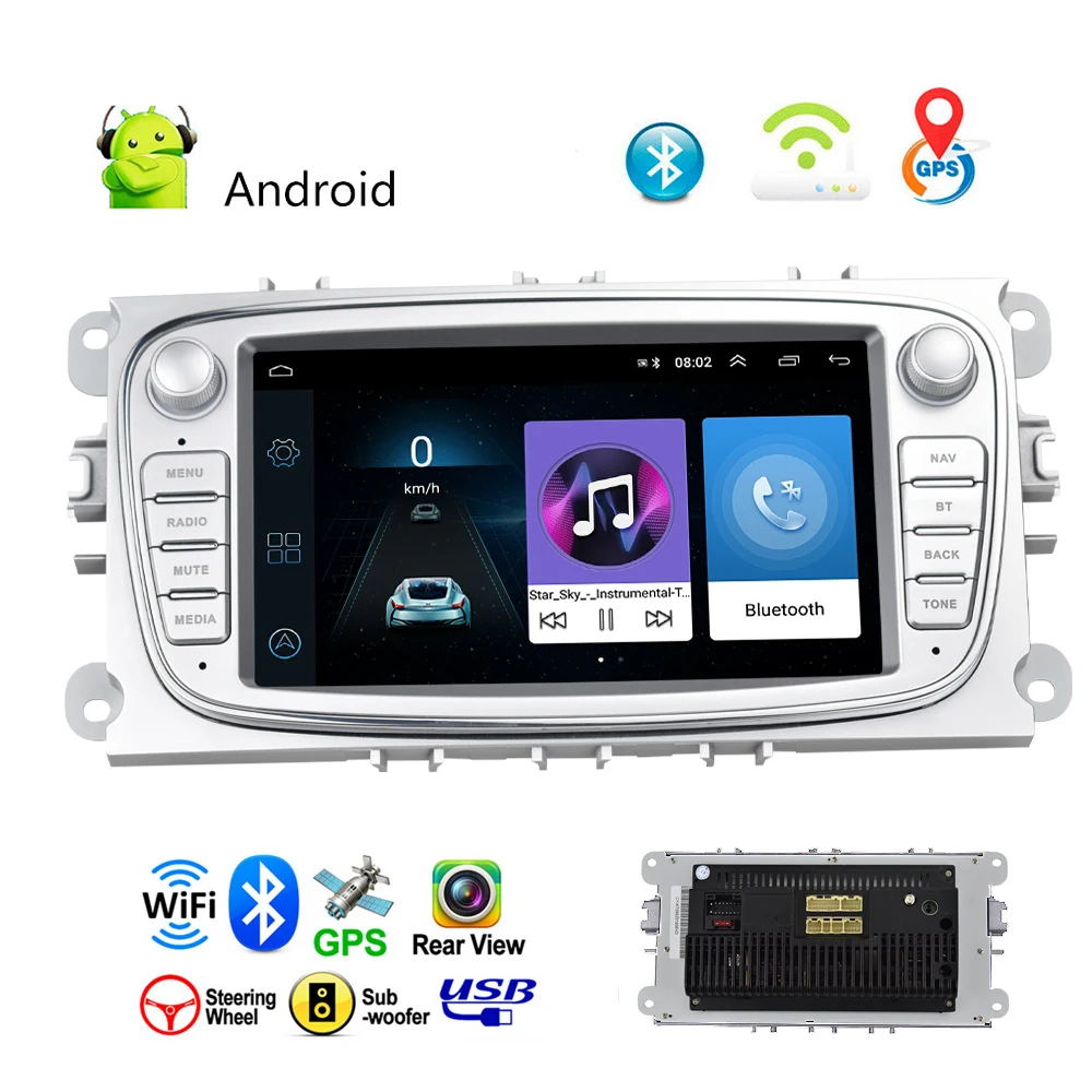 Podofo 2din Android 8.1 Car Multimedia player 7'' Autoradio Car Radio GPS Mirrorlink For Ford Focus Mondeo C-MAX S-MAX Galaxy II