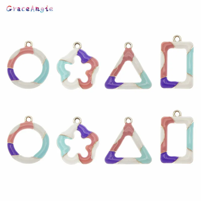 

4pcs/pcs Fashion Enamel Alloy Charms Women Geomatric Earrings Pendant Round Triangl F;lowers Bracelet Keychain Mix Fashion Gift