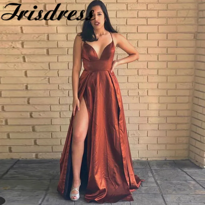 

High Split Prom Dresses Long 2020 Sexy V-neck Cross Backless Evening Dress For Women Formal vestidos de fiesta de noche