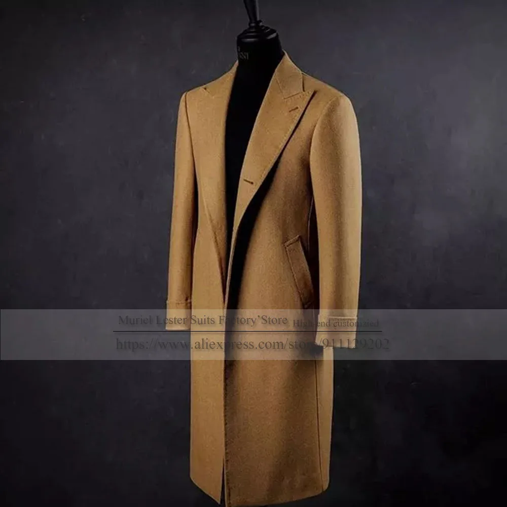 

Camel England Style Winter Suits Jacket Trench Coat Men Single Breasted Herringbone Overcoat Daily Blazer Custom Made Tuxedo