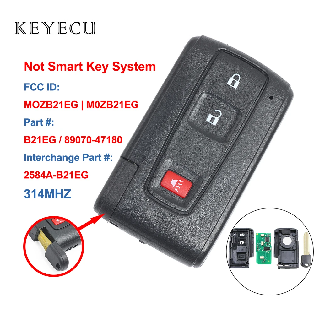 

Keyecu Smart Remote Car Key 3 Buttons 314MHZ for Toyota Prius 2004 2005 2006 2007 2008 2009 - MOZB21EG / M0ZB21EG, 89070-47180