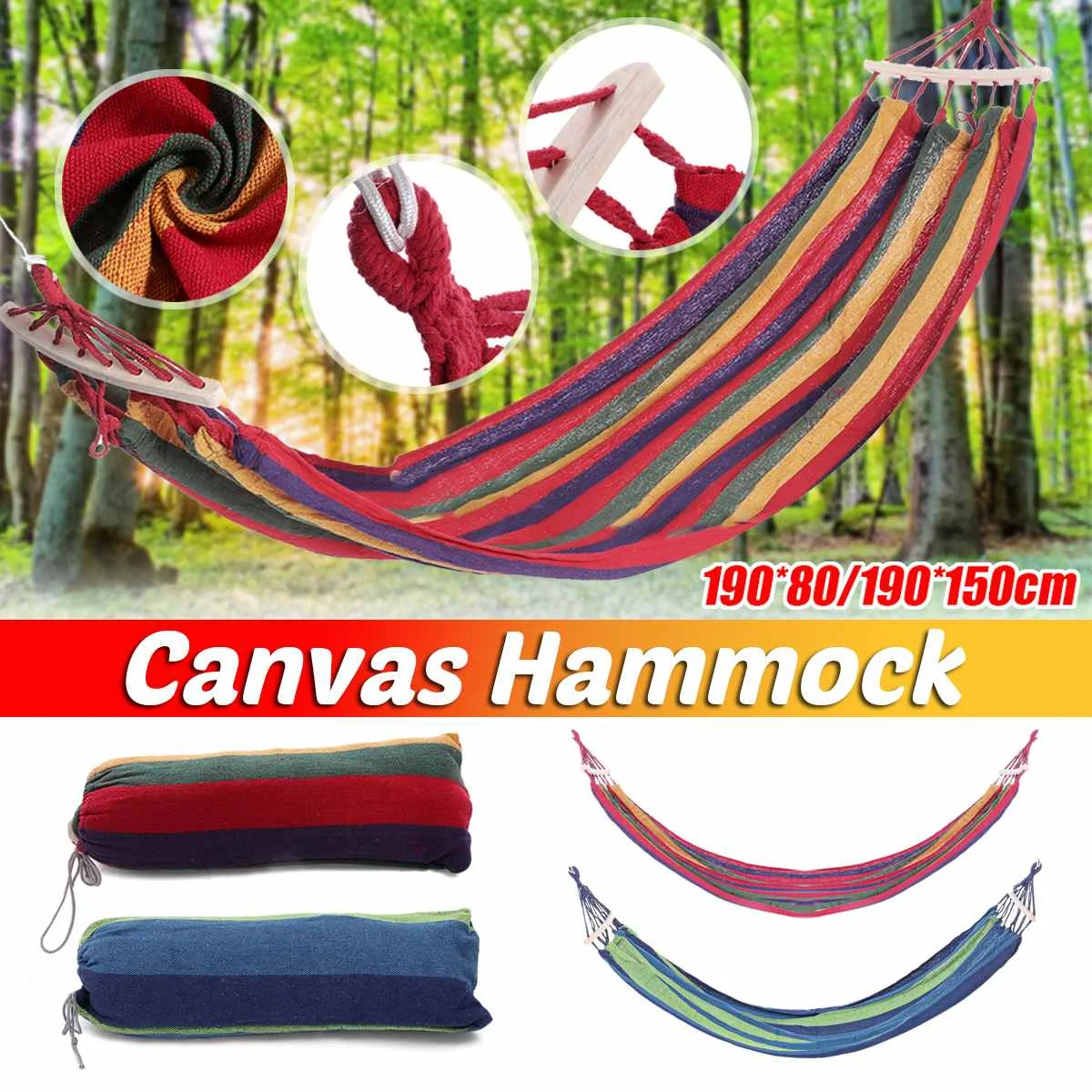 

Portable Canvas Hammock Travelling Outdoor Picnic Wooden Swing Chair Camping Hanging Bed Garden Furniture with Backpack new