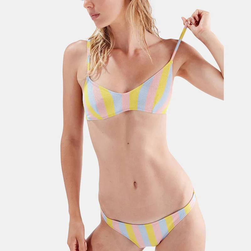 Полосатые бикини 2019 пуш ап комплект сексуальный Бразильский купальный костюм