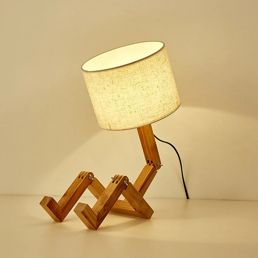 

Creative Wooden Folding Shape Robot Table Lamp Living Room Study Bedroom Bedside Lamp Bedside Linen Lamp Shade Table Light