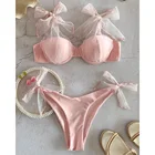 Сексуальные розовые бикини, женский купальник 2021, пуш-ап, сетчатый купальник на бретельках, Бразильский купальный костюм, пляжная одежда