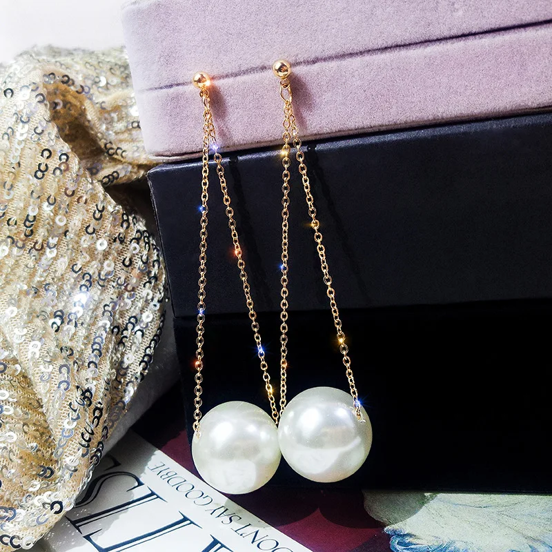 

Big Pearl Earrings Exaggerated Personality Long Temperament Korean Net Red Earrings