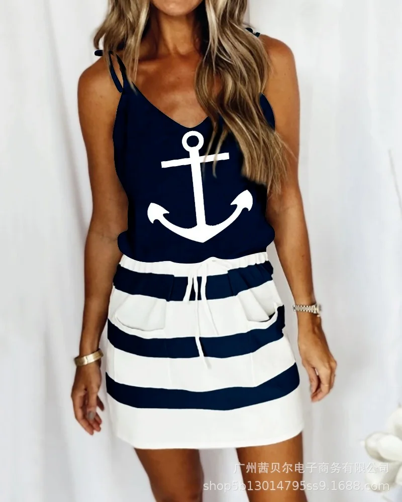 

WEPBEL Fashion Women Homewear Ladies Stripe T-Shirt Mini Skirt Two Pieces Sets Sleepwear