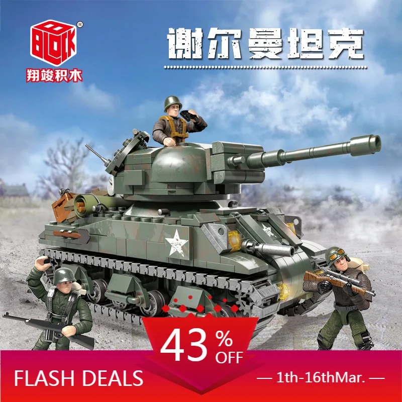 

XJ930 Sherman Tank American High World War II Military figure Series Simulation DIY Model Toy Decoration