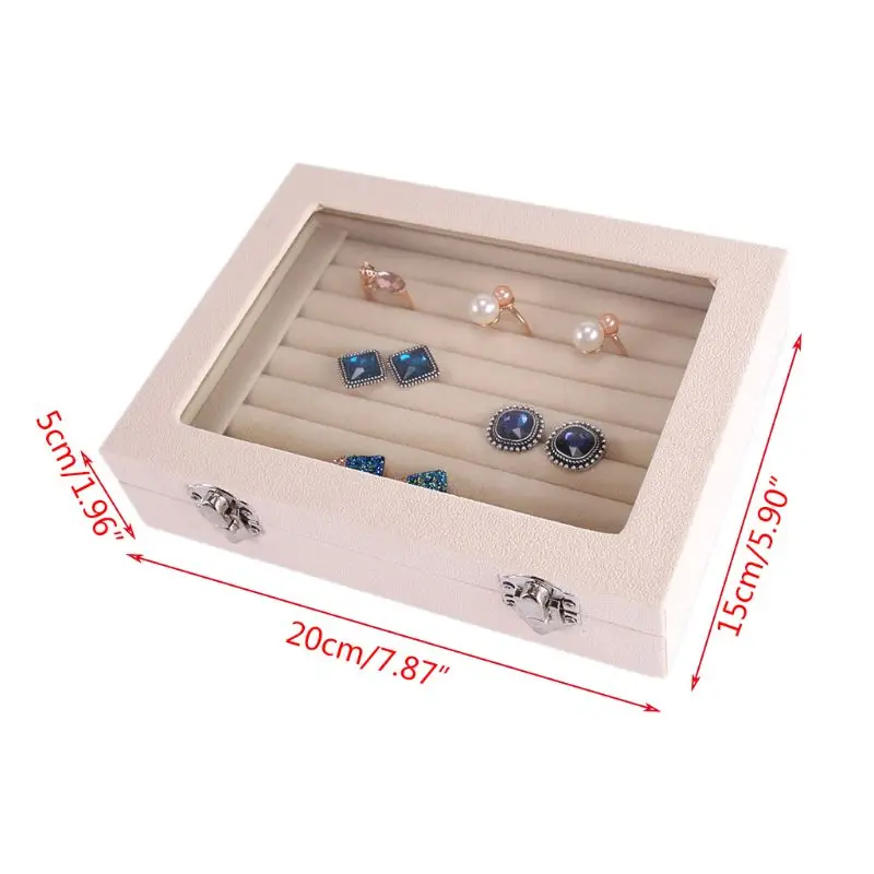 

Velvet Glass Ring Earring Jewelry Display Organizer Box Tray Holder Storage Case He