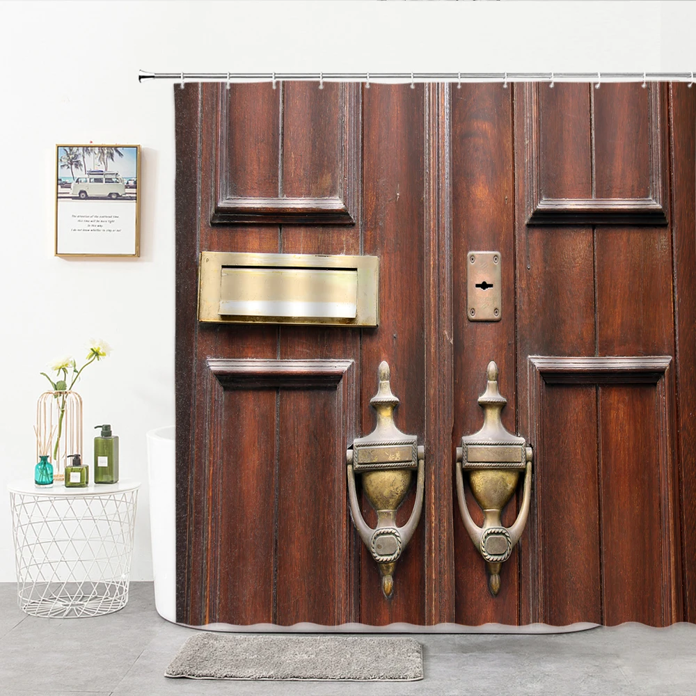 

3D Shower Curtain European Style Door Retro Building Photography Background Bedroom Bathroom Decor Curtain Bath Supplies