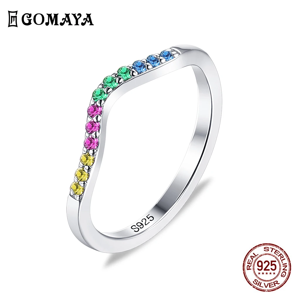 

GOMAYA Water Drop Authentic 925 Sterling Silver Finger Rings For Women Colorful Clear Cubic Zirconia Wedding Ring Fine Jewelry