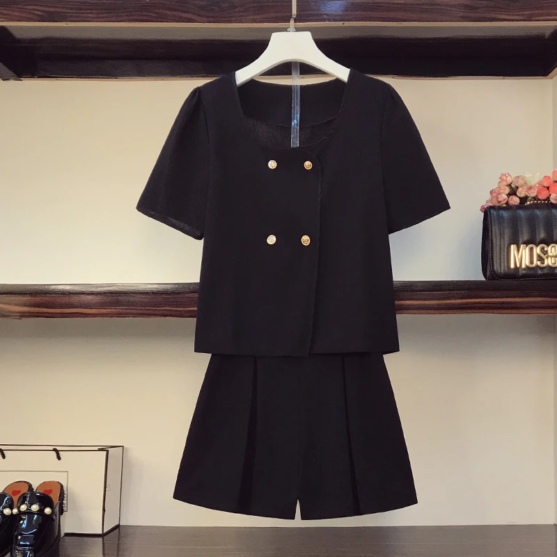 

New Summer 2021 Big Yards Younger Sister Fashionable Western Style Loose Top Short Sleeve Shirt With Shorts Pants Leisure Suit