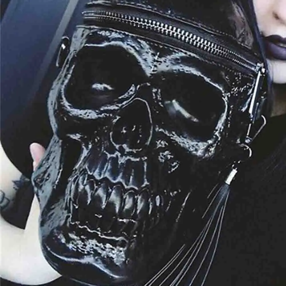 

3D Skull Shoulder Bag Skeleton Head Gothic Black Handbads Street Leather Zipper Bags Party Halloween Handbag Aesthetics Fashion