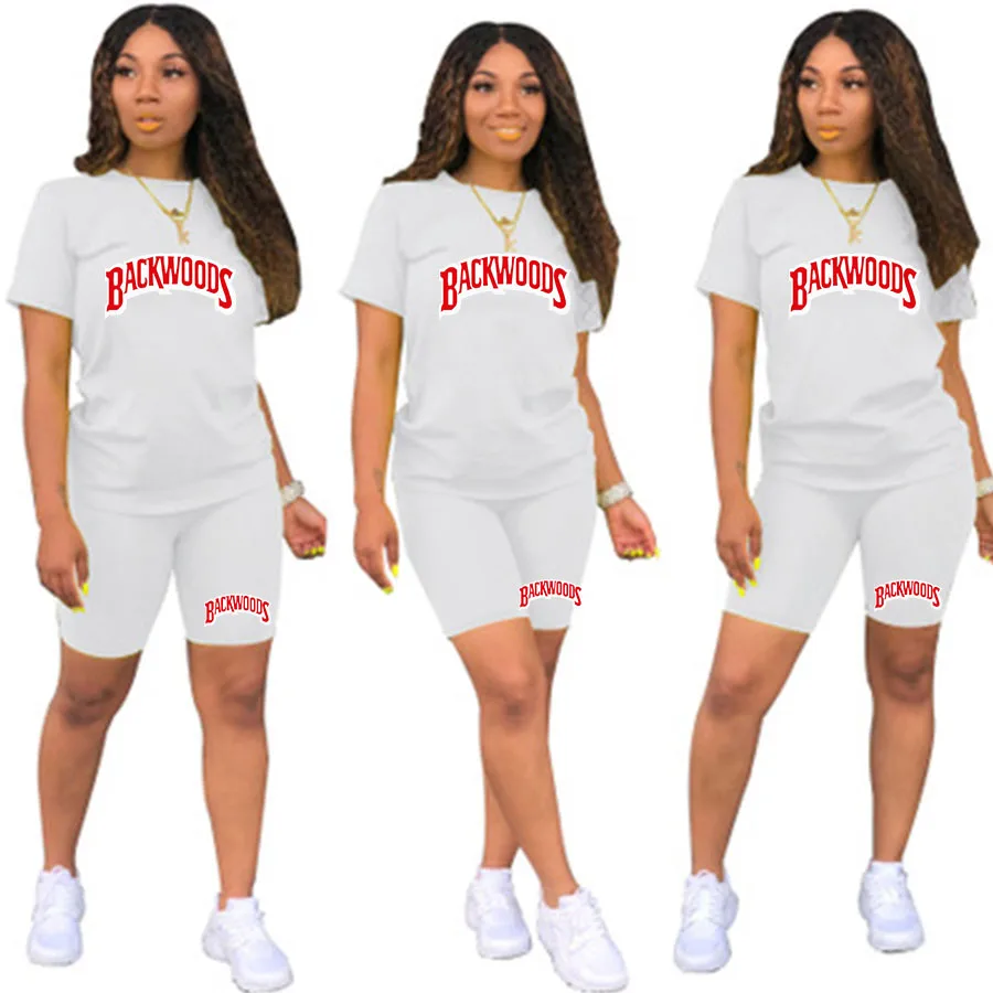 

Backwood T Shirts And Shorts Women Two Piec Set Summer Short Sleeve O-neck Casual 2 Piece Joggers Biker Shorts Outfit For Woman