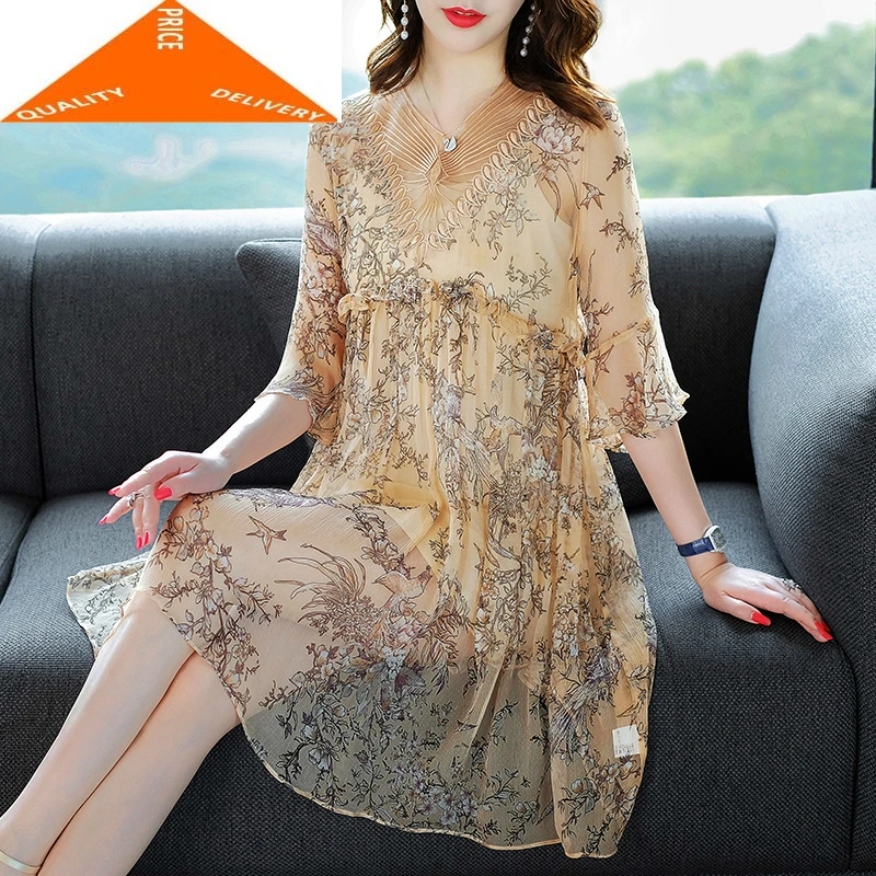 Элегантные вечерние женские шелковые платья мини с цветочным принтом летние