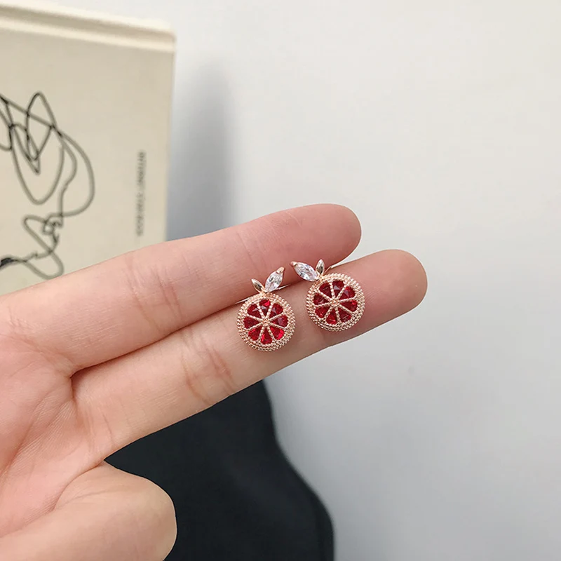S925 Серебряные иглы милые игривые оранжевые серьги для женщин девушек томатные
