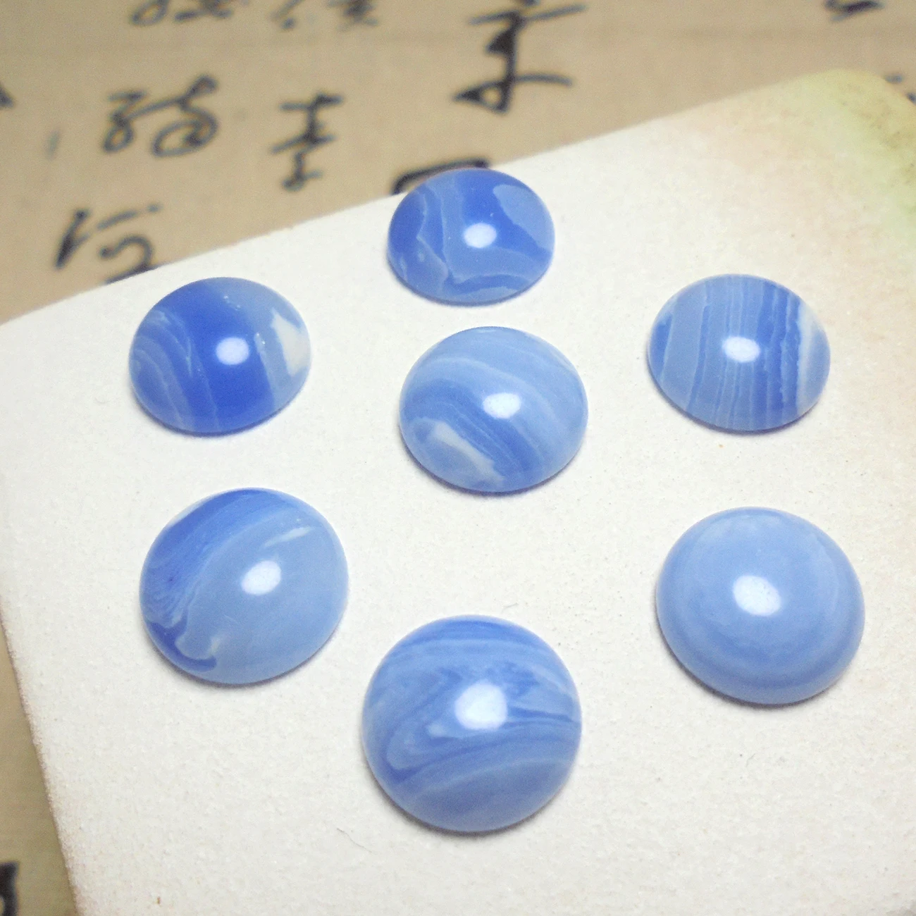 

10pcs Round Agate Blue Cabochon Stones 12mm Natural Stone Polished Flat Back