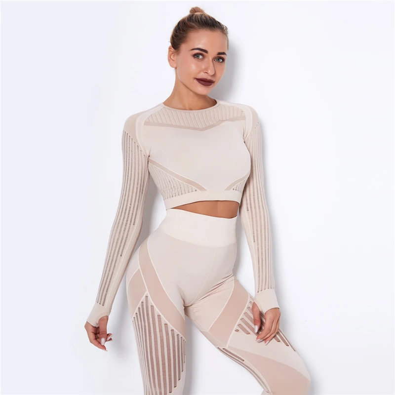 

Hollow Out Seamless Yoga Set Sport Outfits Women Black Two 2 Piece Crop Top Bra Leggings Workout Gym suit Fitness Sport Sets