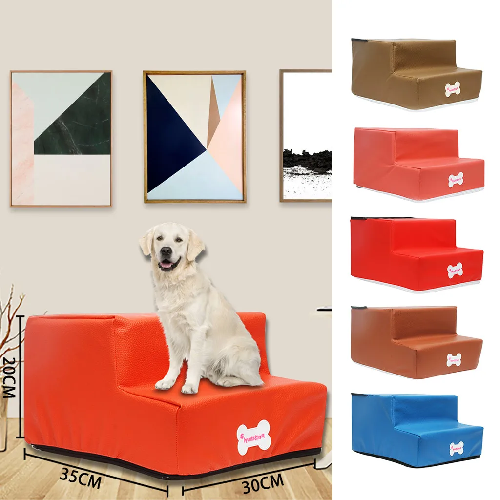 

New Waterproof Leather Pet Stairs Non-slip Bottom Pet Bed Cat Dog Ramp 2 Steps For Old Dog Small Dogs Cats Cushion Mat 19Dec24