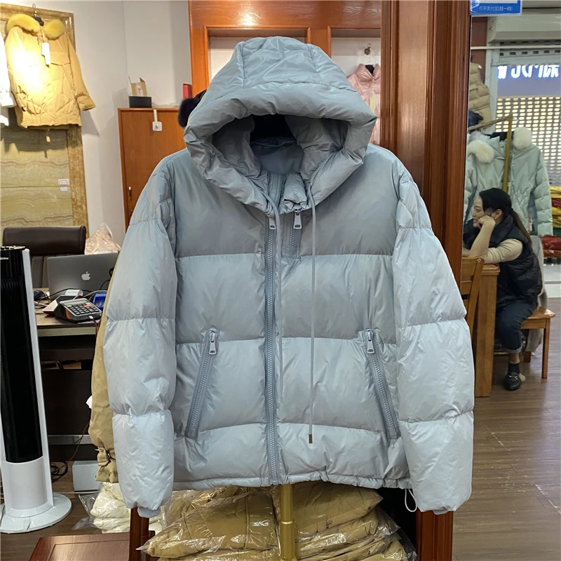 

Winter New Fashion Hooded Down Jacket Women Casual Warm Thick Short White Duck Down Coat Loose Parka Ladies Outerwear Tide H1645