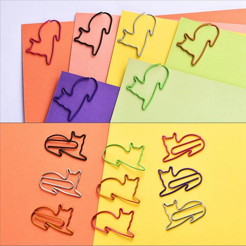 

120Pcs Cat Shaped Paperclips Bookmarks Cute Animal Paper Clips Planner Clips Metal Paper Clips for School Office Home