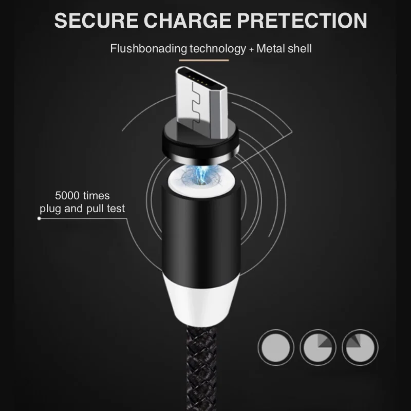 Магнитный кабель USB для быстрой зарядки 1 м Micro передачи данных iPhone huawei samsung type C