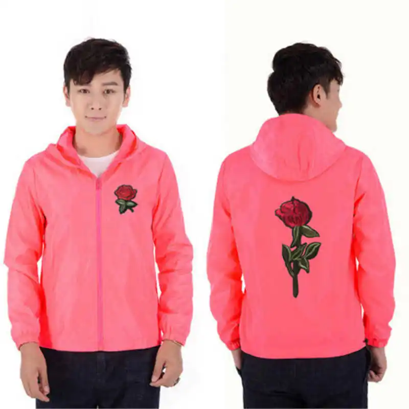 

Men Coat Rose Fashion Women Windproof Unisex Jackets Water/ Full Windbreaker Zip