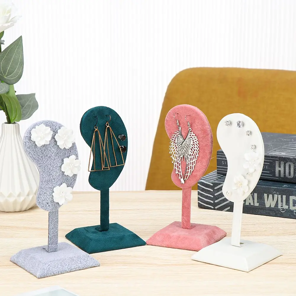 

Fashion Ear Shape Earring Display Stand Jewelry Hanging Storage Ear Clip Stud Rack Necklace Bracelet Organizer Microfiber Holder