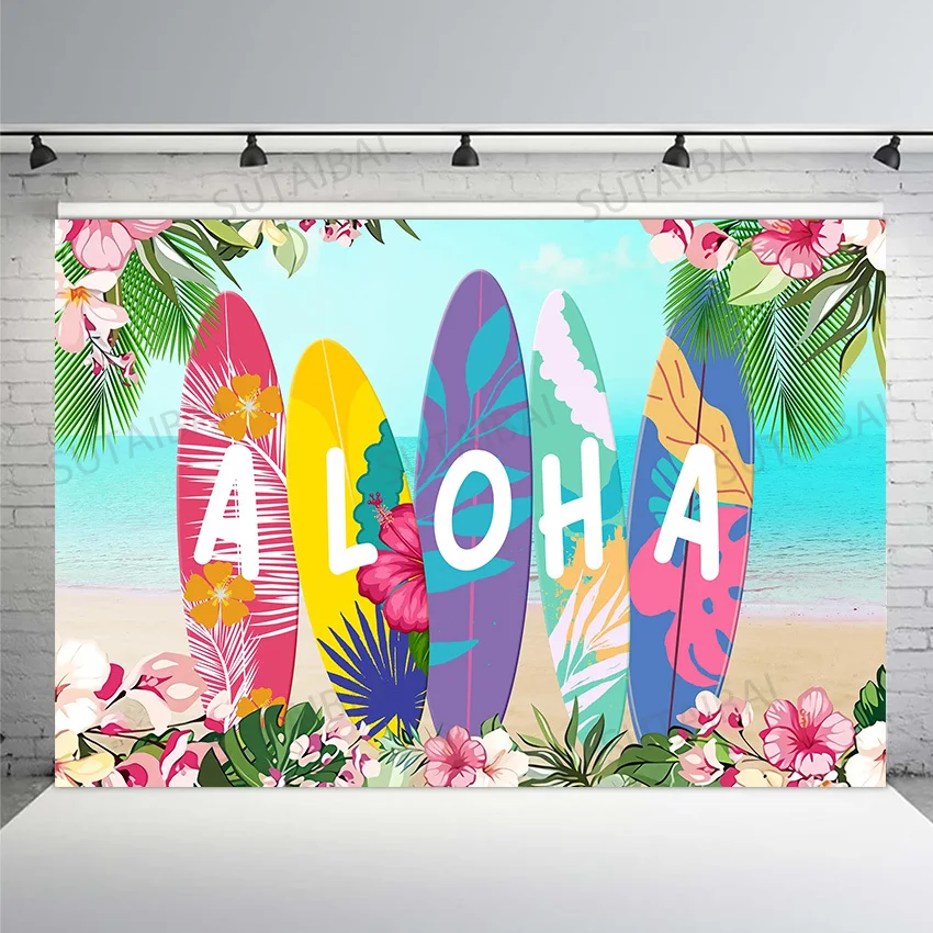 

Floral Birthday Party Aloha Backdrop Hawaii Holiday Photography Background Tropical Beach Baby Shower Backdrops Decor Banner