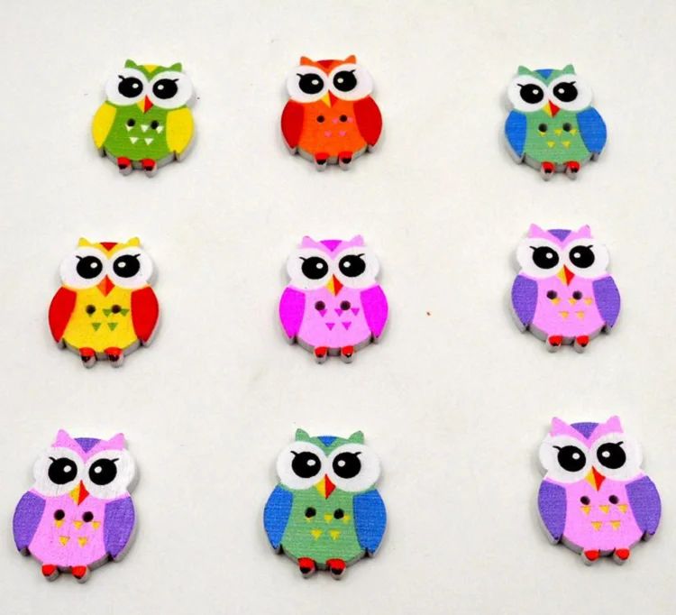Деревянные пуговицы 25 мм цветная сова 2 отверстия для подарочной коробки ручной