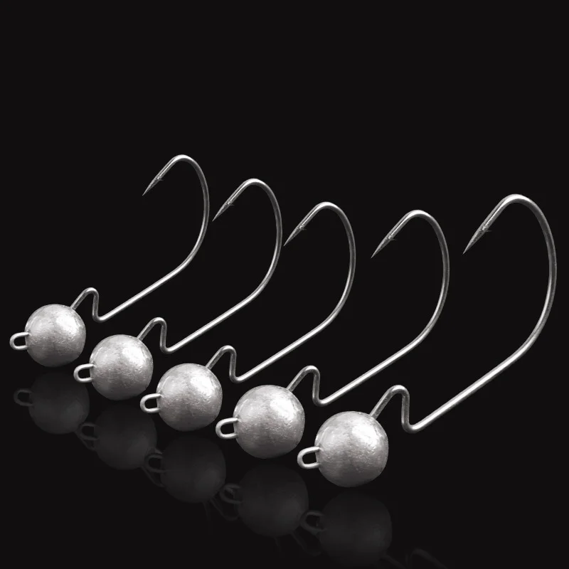

5/10pcs Wide Crank Offset Fishing Hook Lead Jig Head Fishhook For Soft Worm Lure 3.5g-14g Barbed Carp Fishing Hooks J320