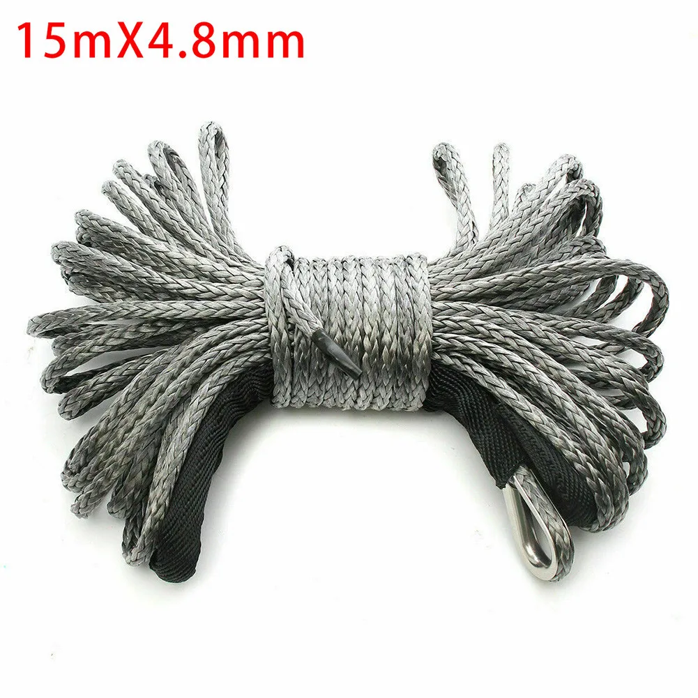 

Gray Winch Rope Line 15m*4.8mm Cable Rope For SUVs Motorcycles Synthetic