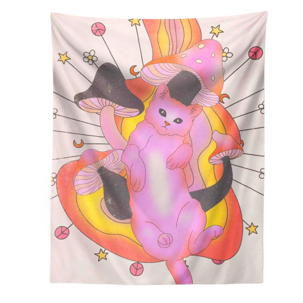 Гобелен с милым котом настенный розовый гобелен в стиле Ins для гостиной спальни