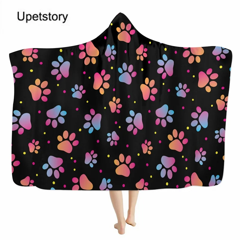 

Фланелевое утолщенное плюшевое одеяло Upetstory с принтом «Собачья лапа», Осеннее пригодное для носки одеяло с капюшоном, женское пригодное для...