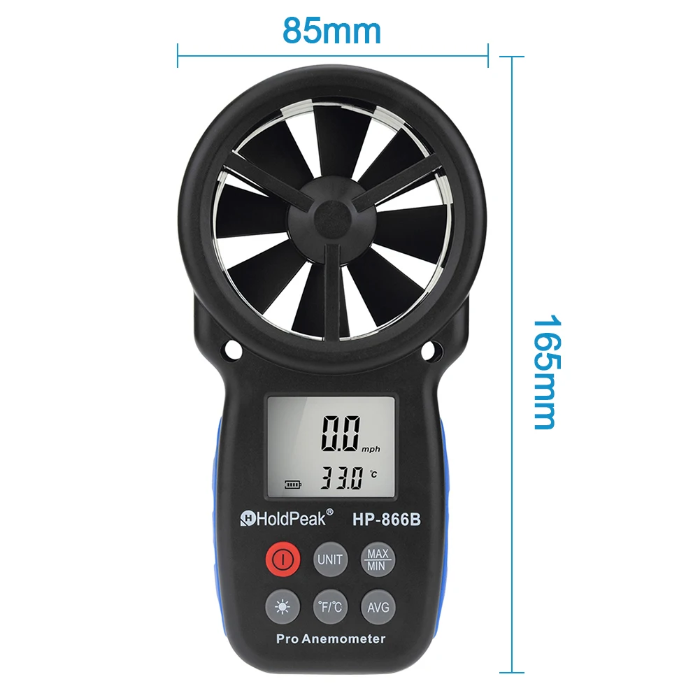 

HP-866B Portable High-Precision Digital Anemometer 0-30m/s Wind Speed Meter Wind Chill Temperature Tester Handheld Measure Tools