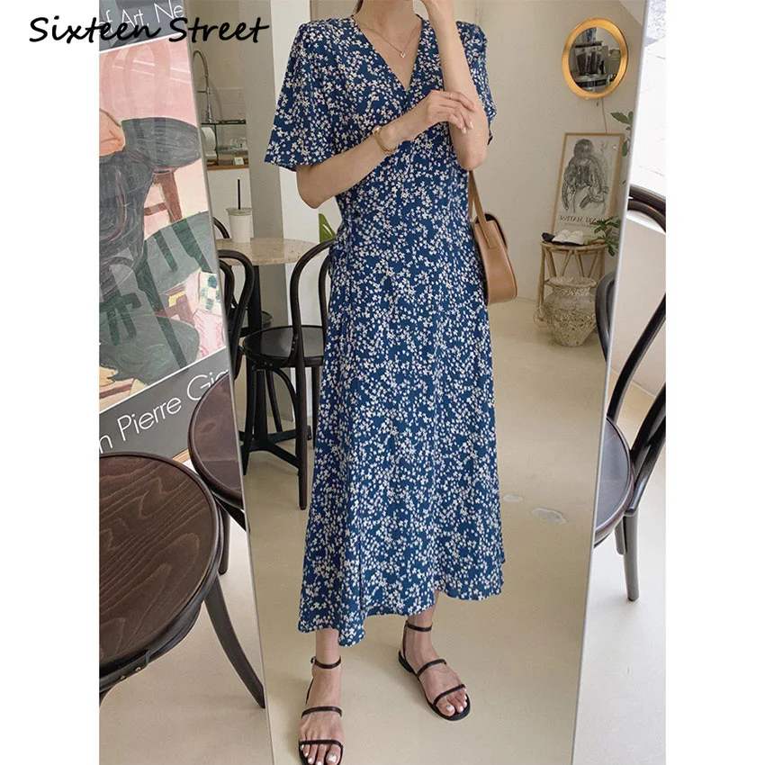 

Harajuku Dresses for Women Korean Style V Neck High Waist Skirt Retro Floral Y2k Dress Ladies High Quality Vestido De Mujer 2021
