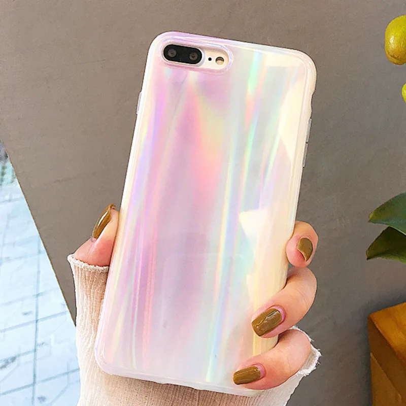 Чехол для телефона iPhone 6 S 7 8 Plus красивая белая голографическая Лазерная мягкая IMD