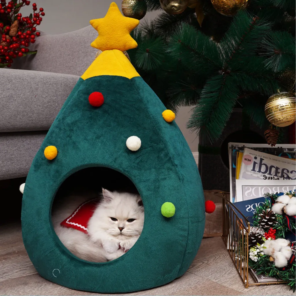 

Pet Cat Dog House Kennel Puppy Cave Sleeping Bed Christmas tree shape Winter Warm Bed For Cats Dog House cama para cachorro